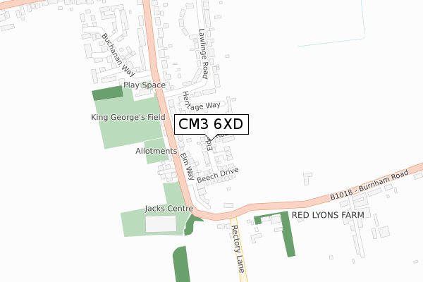CM3 6XD map - large scale - OS Open Zoomstack (Ordnance Survey)