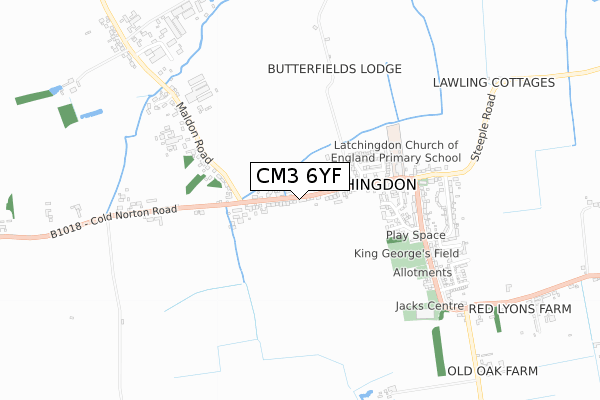 CM3 6YF map - small scale - OS Open Zoomstack (Ordnance Survey)