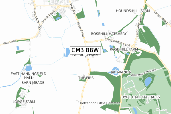 CM3 8BW map - small scale - OS Open Zoomstack (Ordnance Survey)