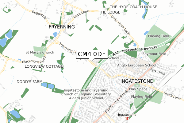 CM4 0DF map - small scale - OS Open Zoomstack (Ordnance Survey)