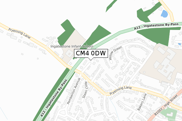 CM4 0DW map - large scale - OS Open Zoomstack (Ordnance Survey)