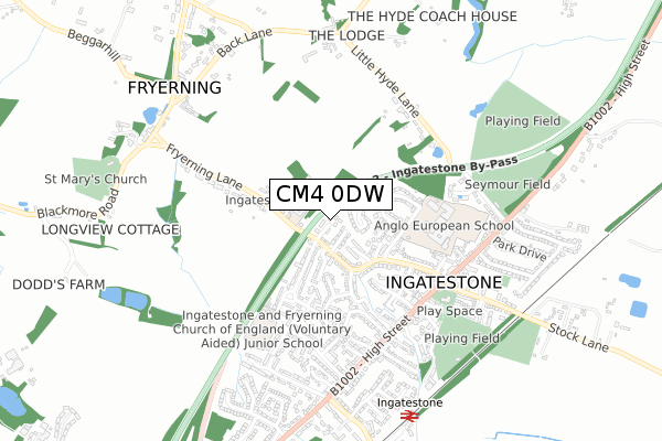 CM4 0DW map - small scale - OS Open Zoomstack (Ordnance Survey)