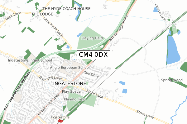 CM4 0DX map - small scale - OS Open Zoomstack (Ordnance Survey)