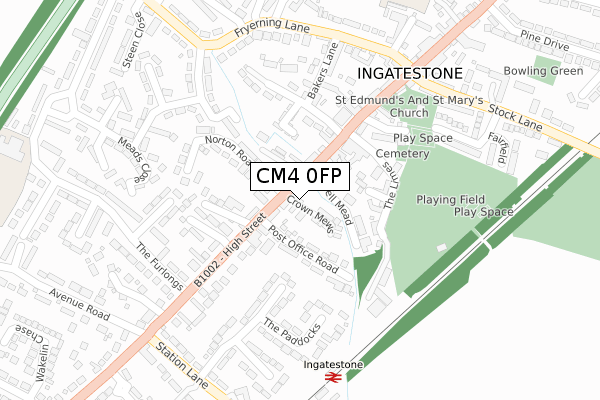 CM4 0FP map - large scale - OS Open Zoomstack (Ordnance Survey)