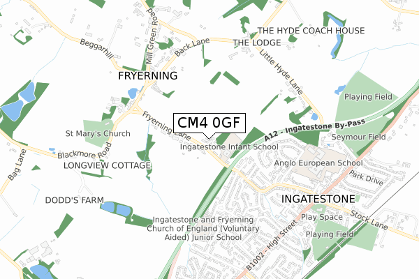 CM4 0GF map - small scale - OS Open Zoomstack (Ordnance Survey)