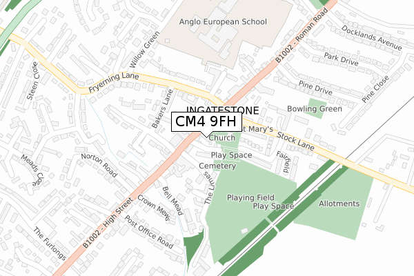 CM4 9FH map - large scale - OS Open Zoomstack (Ordnance Survey)