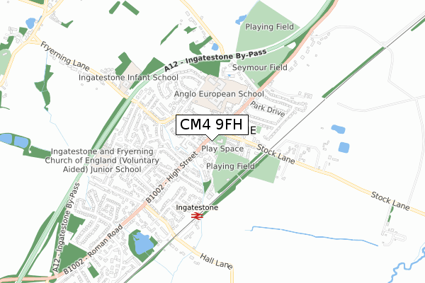 CM4 9FH map - small scale - OS Open Zoomstack (Ordnance Survey)