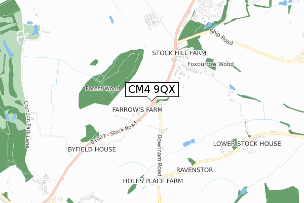 CM4 9QX map - small scale - OS Open Zoomstack (Ordnance Survey)