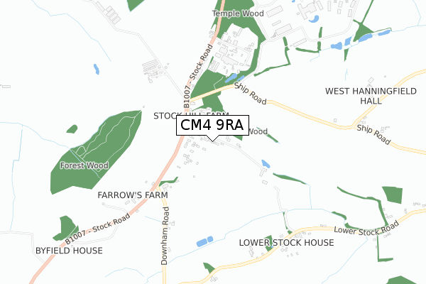 CM4 9RA map - small scale - OS Open Zoomstack (Ordnance Survey)