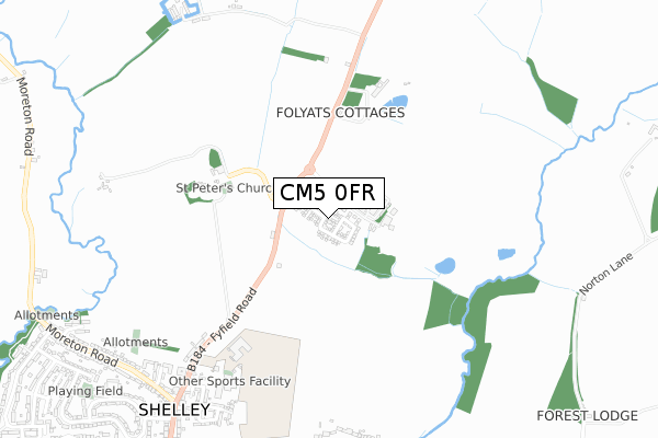 CM5 0FR map - small scale - OS Open Zoomstack (Ordnance Survey)
