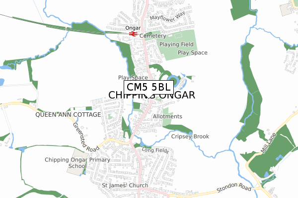 CM5 5BL map - small scale - OS Open Zoomstack (Ordnance Survey)