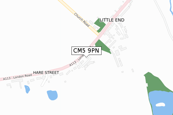 CM5 9PN map - large scale - OS Open Zoomstack (Ordnance Survey)
