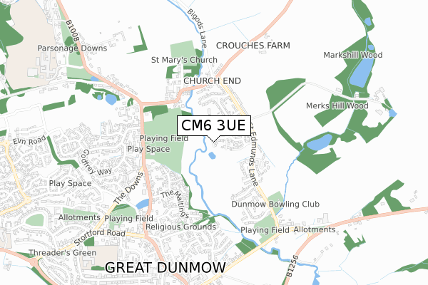 CM6 3UE map - small scale - OS Open Zoomstack (Ordnance Survey)