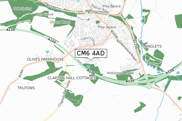 CM6 4AD map - small scale - OS Open Zoomstack (Ordnance Survey)