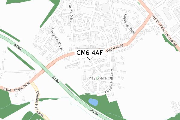 CM6 4AF map - large scale - OS Open Zoomstack (Ordnance Survey)