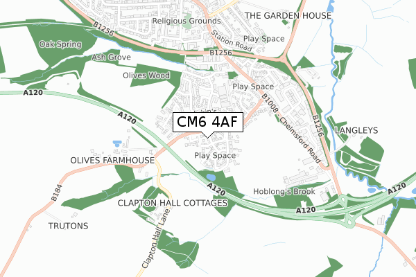 CM6 4AF map - small scale - OS Open Zoomstack (Ordnance Survey)