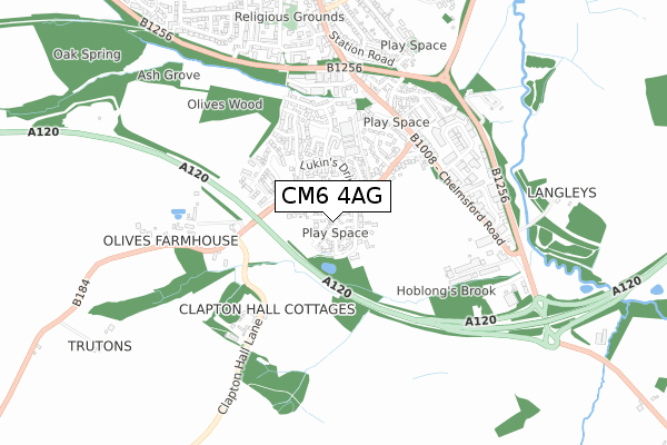 CM6 4AG map - small scale - OS Open Zoomstack (Ordnance Survey)