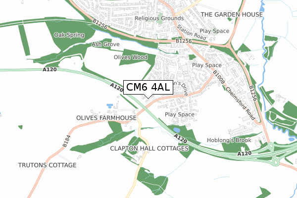 CM6 4AL map - small scale - OS Open Zoomstack (Ordnance Survey)