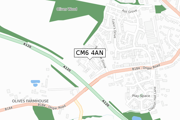 CM6 4AN map - large scale - OS Open Zoomstack (Ordnance Survey)