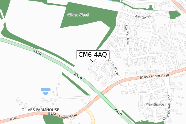 CM6 4AQ map - large scale - OS Open Zoomstack (Ordnance Survey)