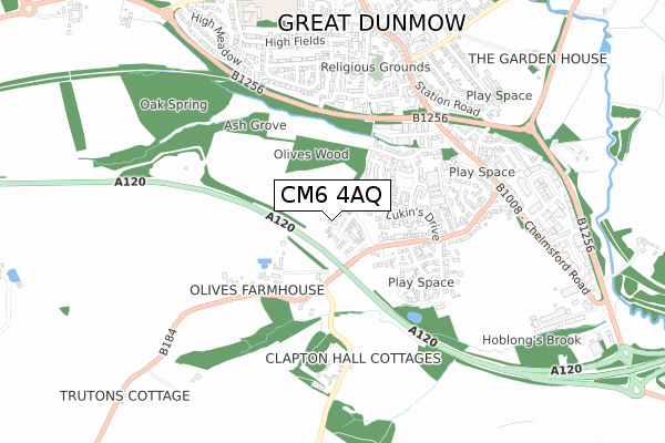CM6 4AQ map - small scale - OS Open Zoomstack (Ordnance Survey)