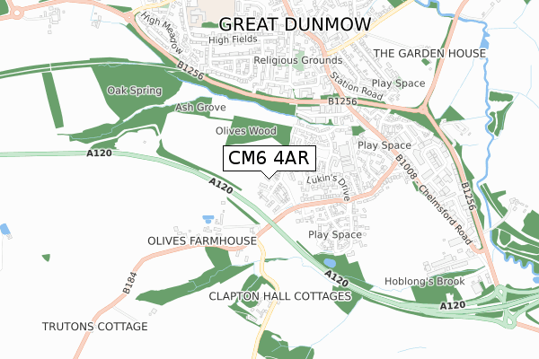 CM6 4AR map - small scale - OS Open Zoomstack (Ordnance Survey)