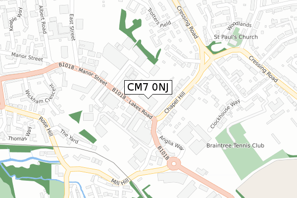 CM7 0NJ map - large scale - OS Open Zoomstack (Ordnance Survey)