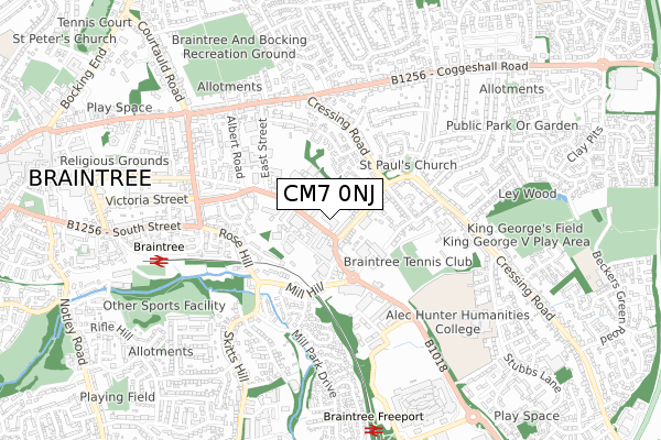 CM7 0NJ map - small scale - OS Open Zoomstack (Ordnance Survey)