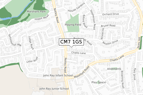 CM7 1GS map - large scale - OS Open Zoomstack (Ordnance Survey)