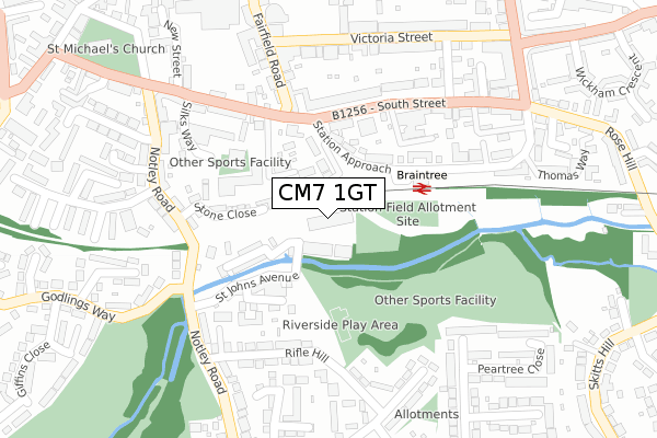 CM7 1GT map - large scale - OS Open Zoomstack (Ordnance Survey)