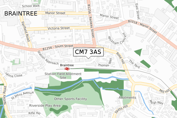 CM7 3AS map - large scale - OS Open Zoomstack (Ordnance Survey)