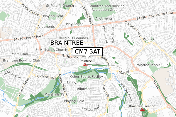 CM7 3AT map - small scale - OS Open Zoomstack (Ordnance Survey)