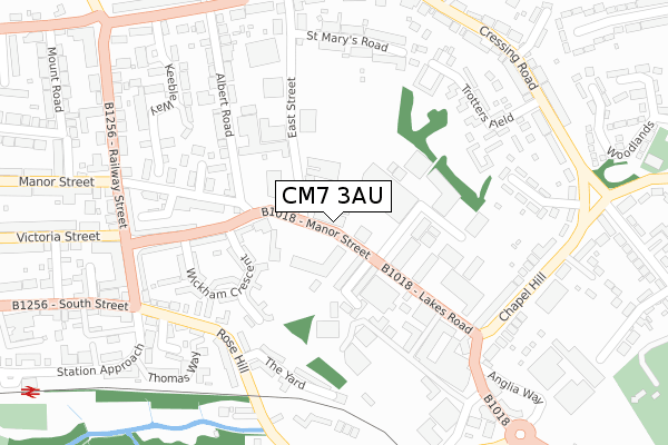 CM7 3AU map - large scale - OS Open Zoomstack (Ordnance Survey)