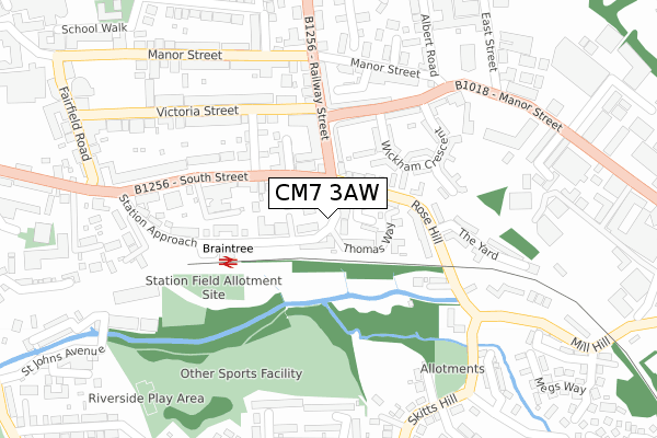 CM7 3AW map - large scale - OS Open Zoomstack (Ordnance Survey)