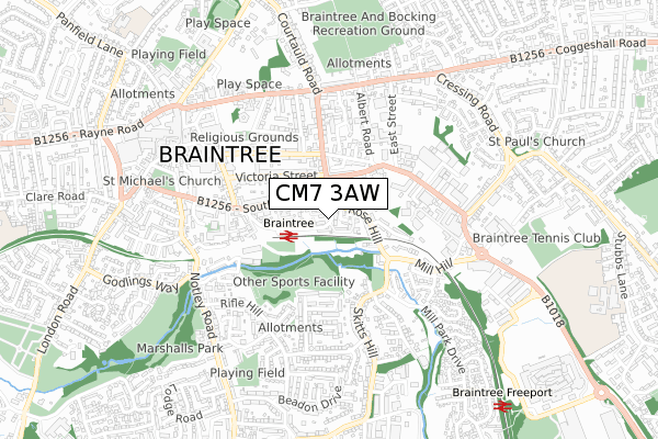 CM7 3AW map - small scale - OS Open Zoomstack (Ordnance Survey)