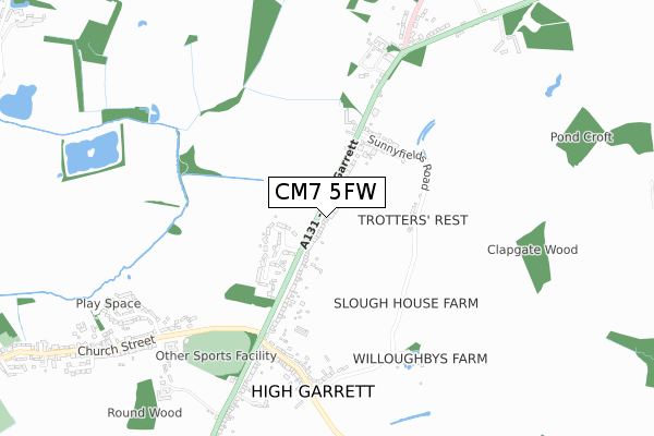 CM7 5FW map - small scale - OS Open Zoomstack (Ordnance Survey)