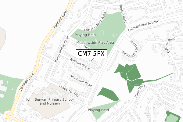 CM7 5FX map - large scale - OS Open Zoomstack (Ordnance Survey)