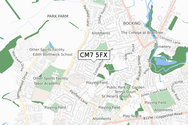 CM7 5FX map - small scale - OS Open Zoomstack (Ordnance Survey)