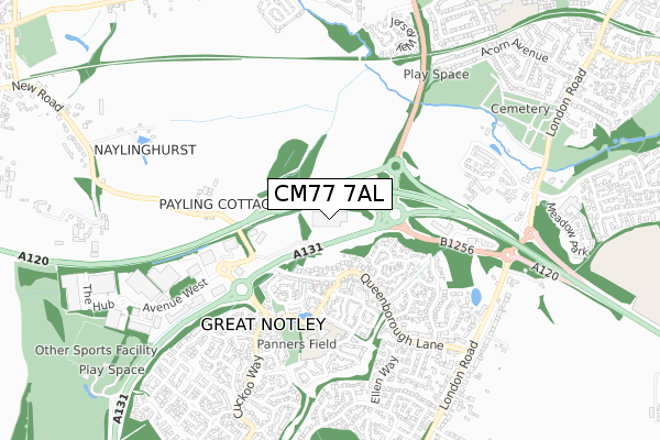 CM77 7AL map - small scale - OS Open Zoomstack (Ordnance Survey)