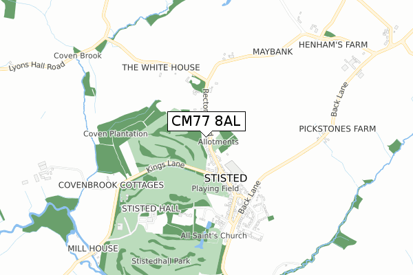 CM77 8AL map - small scale - OS Open Zoomstack (Ordnance Survey)