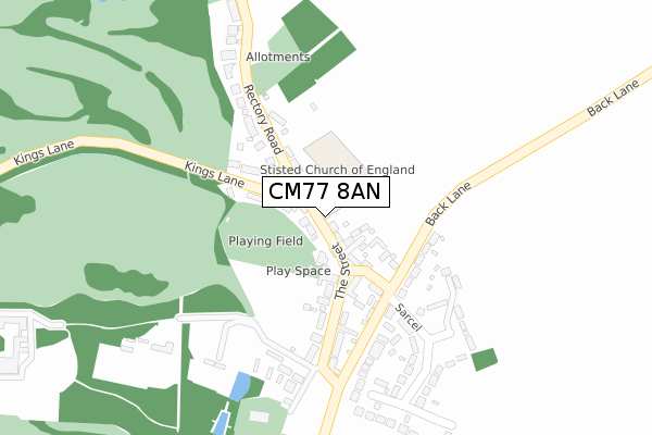 CM77 8AN map - large scale - OS Open Zoomstack (Ordnance Survey)