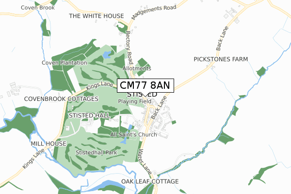 CM77 8AN map - small scale - OS Open Zoomstack (Ordnance Survey)