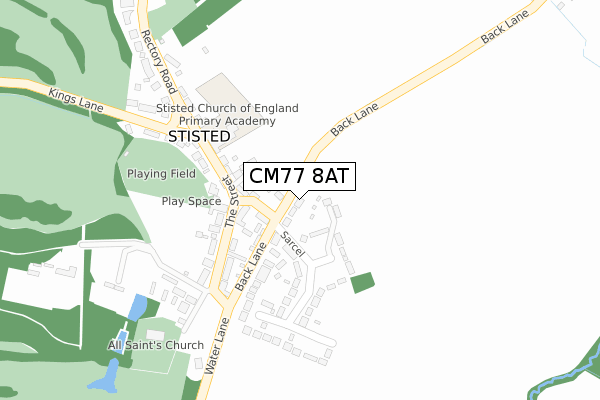 CM77 8AT map - large scale - OS Open Zoomstack (Ordnance Survey)