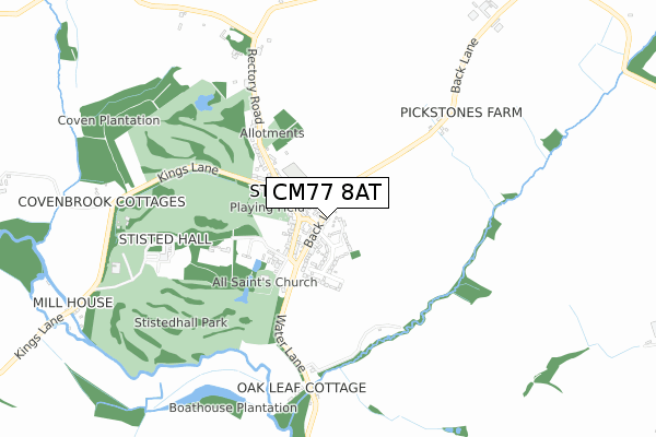 CM77 8AT map - small scale - OS Open Zoomstack (Ordnance Survey)