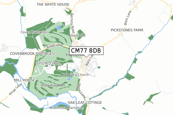CM77 8DB map - small scale - OS Open Zoomstack (Ordnance Survey)