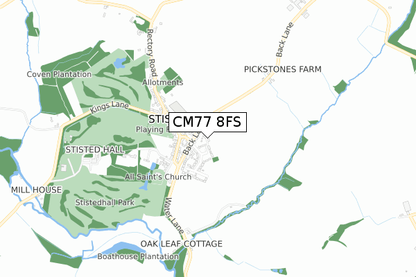 CM77 8FS map - small scale - OS Open Zoomstack (Ordnance Survey)