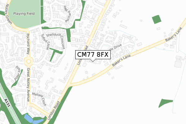 CM77 8FX map - large scale - OS Open Zoomstack (Ordnance Survey)