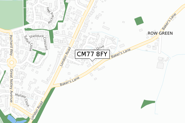 CM77 8FY map - large scale - OS Open Zoomstack (Ordnance Survey)