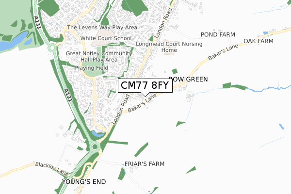 CM77 8FY map - small scale - OS Open Zoomstack (Ordnance Survey)