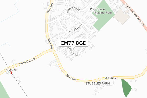 CM77 8GE map - large scale - OS Open Zoomstack (Ordnance Survey)